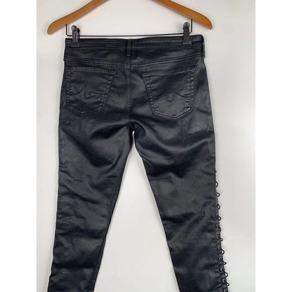 AG Adriano Goldschmied Size 27R Black Faux Leather The Legging Ankle Pants Lace - Picture 4 of 5